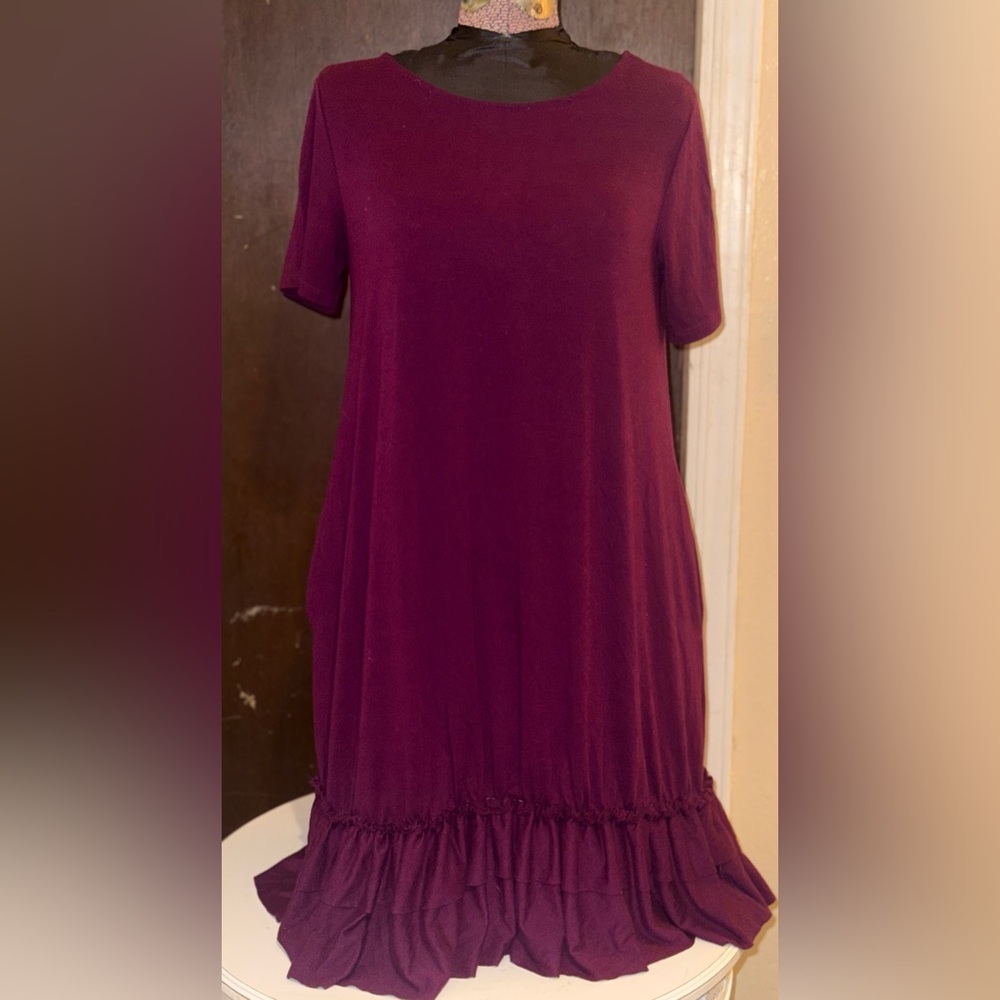 Salena Short Sleeve Ruffle Hem Dress With Pockets by Zenana Outfitters - Sz M